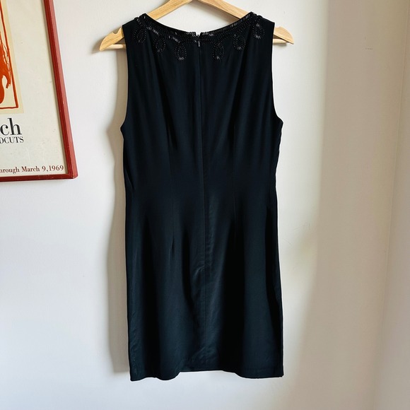 Vintage 90s Y2K Laura Ashley Black Silk Mini Pencil Dress Size 8 Beaded Neckline - Picture 8 of 9
